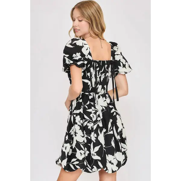 Two Tone Floral Print Babydoll Dress Plus Size.