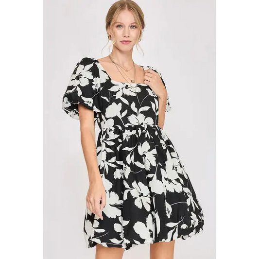 Two Tone Floral Print Babydoll Dress Plus Size.