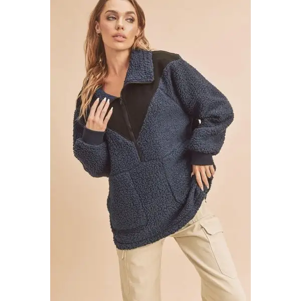 Two Tone Half Zip Fleece Sweatshirt.