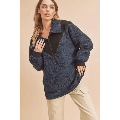Two Tone Half Zip Fleece Sweatshirt.