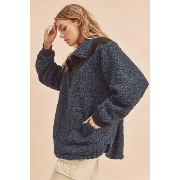 Two Tone Half Zip Fleece Sweatshirt.