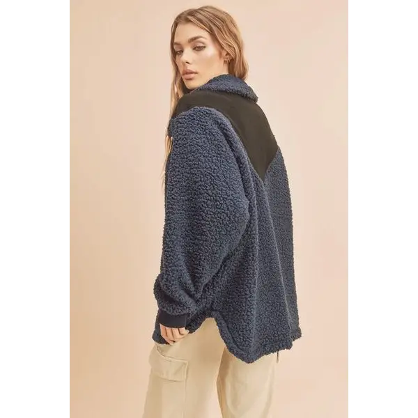 Two Tone Half Zip Fleece Sweatshirt.