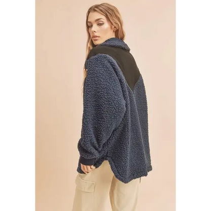 Two Tone Half Zip Fleece Sweatshirt.