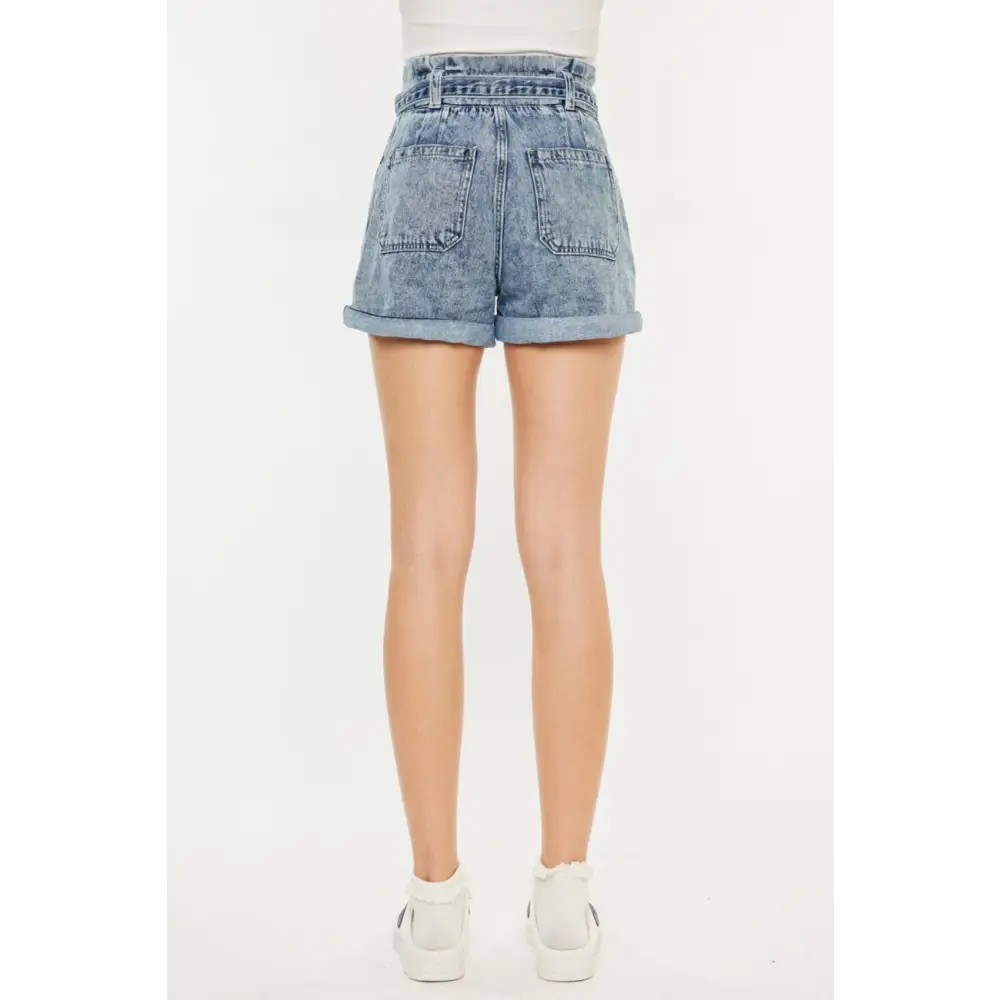 Ultra High Rise Paperbag Denim Shorts.