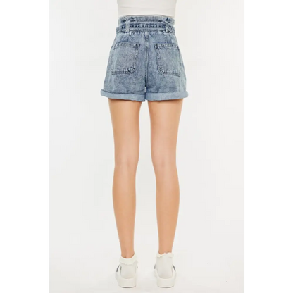 Ultra High Rise Paperbag Denim Shorts.