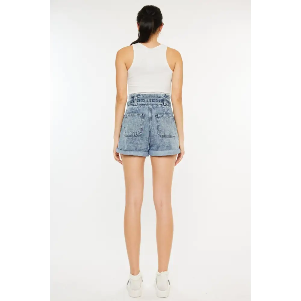 Ultra High Rise Paperbag Denim Shorts.