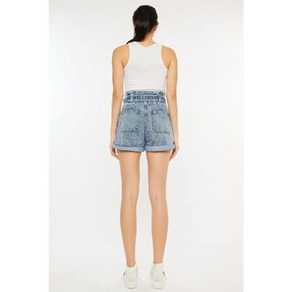 Ultra High Rise Paperbag Denim Shorts.