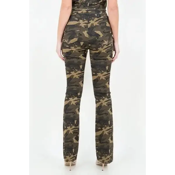 V-Cut Ruched Camo Flare Pants.