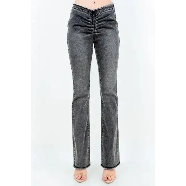 V-Cut Ruched Flare Pants.