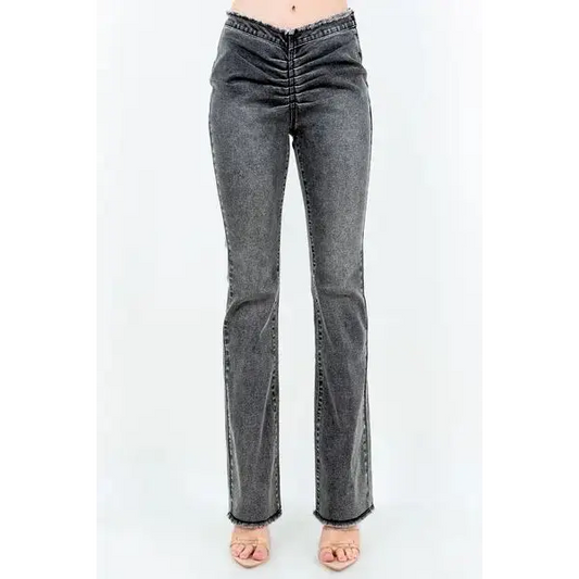 V-Cut Ruched Flare Pants.