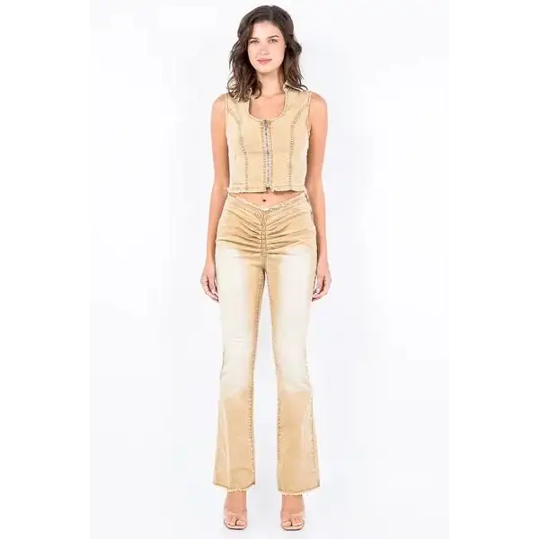 V-Cut Ruched Flare Pants.