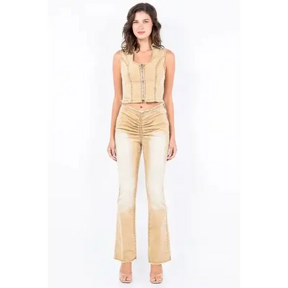 V-Cut Ruched Flare Pants.