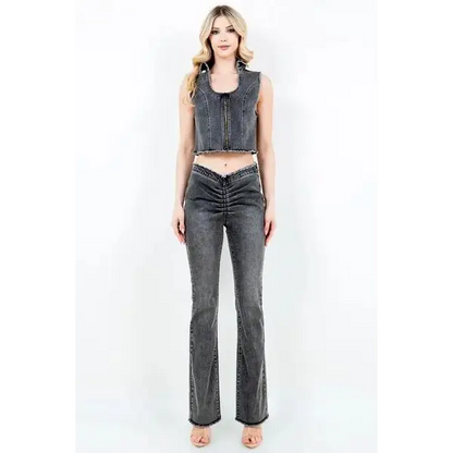 V-Cut Ruched Flare Pants.