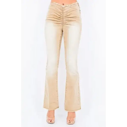 V-Cut Ruched Flare Pants.
