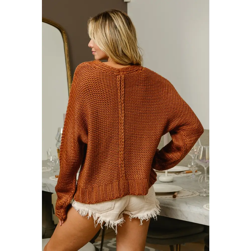 V-Neck Cable Knit Sweater.