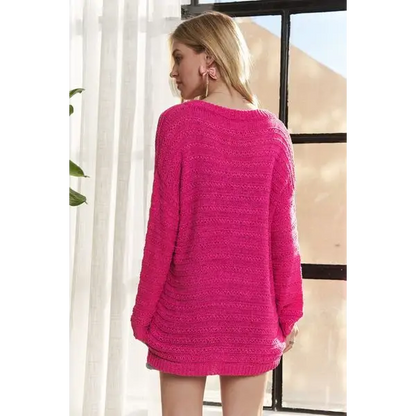 V-Neck Drop Shoulder Long Sleeve Sweater.