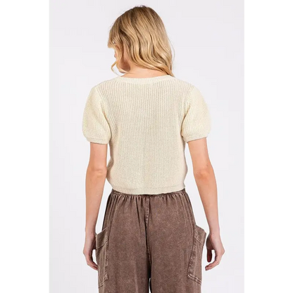 V-Neck Short Sleeve Crop Sweater.