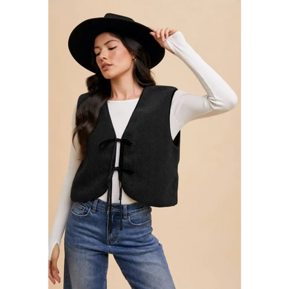 V-Neck Tie Detail Vest Coat.