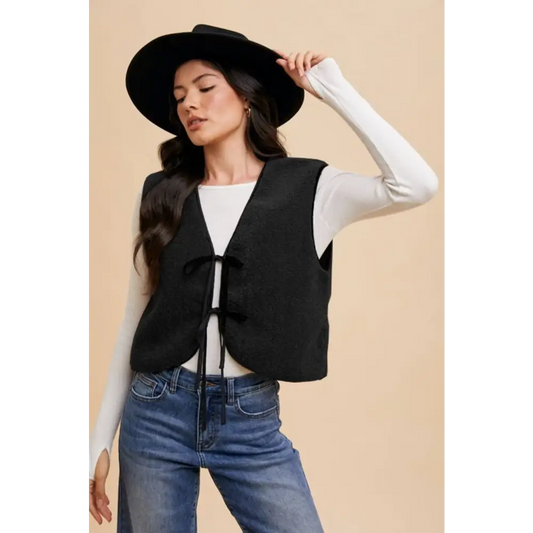 V-Neck Tie Detail Vest Coat.