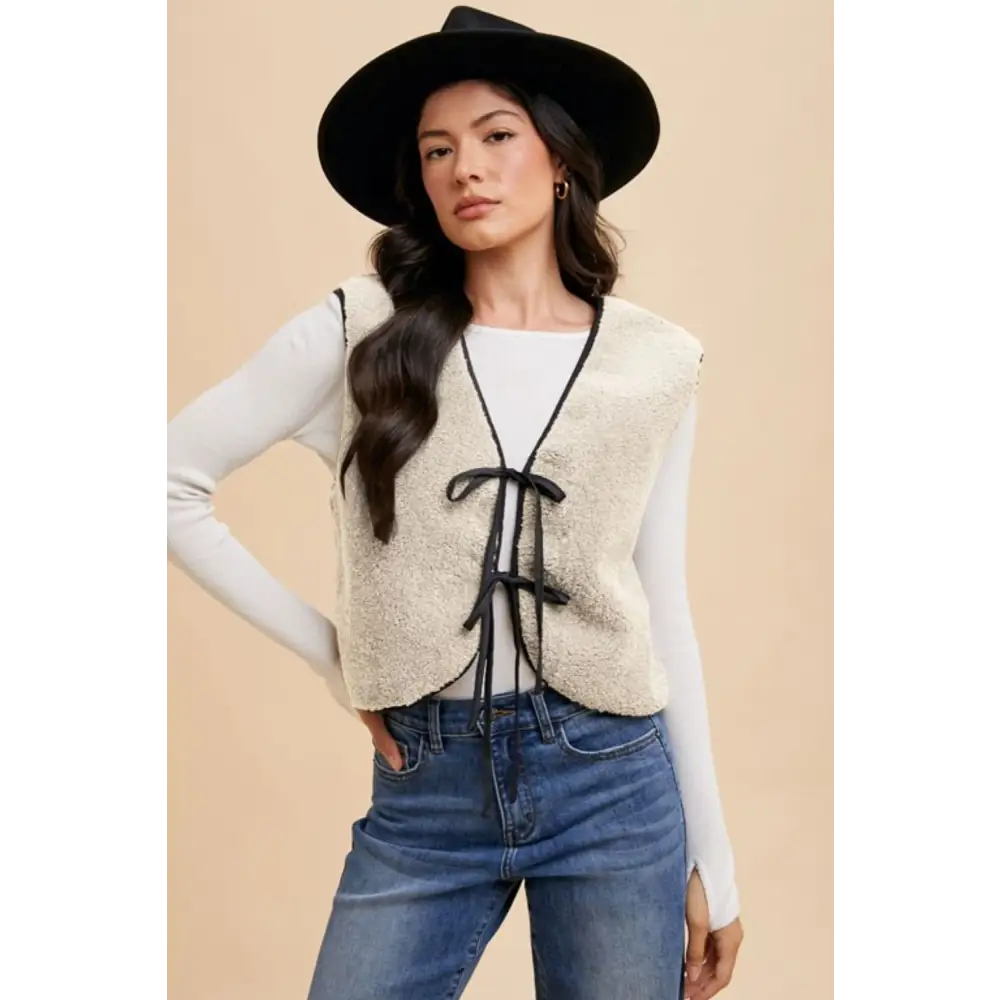 V-Neck Tie Detail Vest Coat.