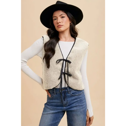 V-Neck Tie Detail Vest Coat.