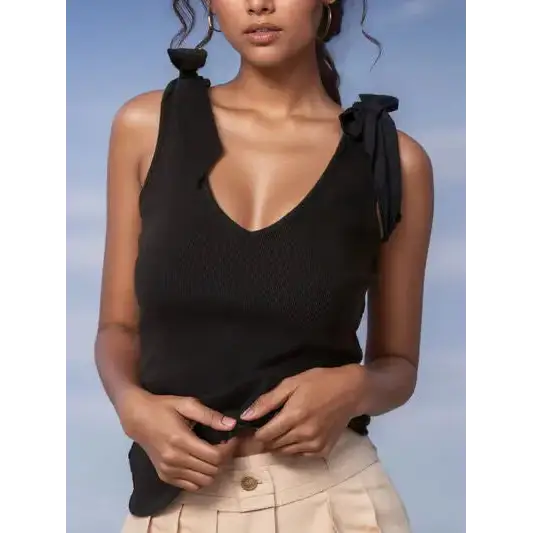 V-Neck Tie Shoulder Tank.