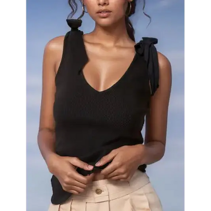 V-Neck Tie Shoulder Tank.