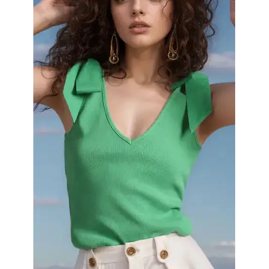 V-Neck Tie Shoulder Tank.