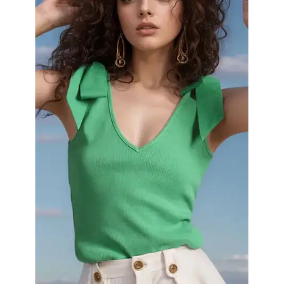 V-Neck Tie Shoulder Tank.