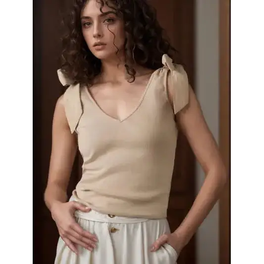 V-Neck Tie Shoulder Tank.