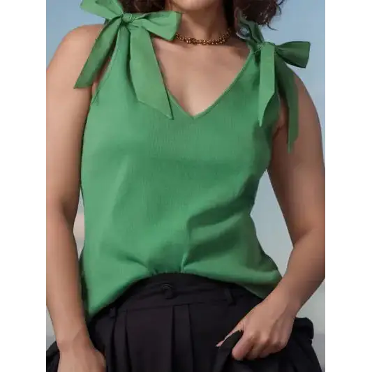 V-Neck Tie Shoulder Tank.