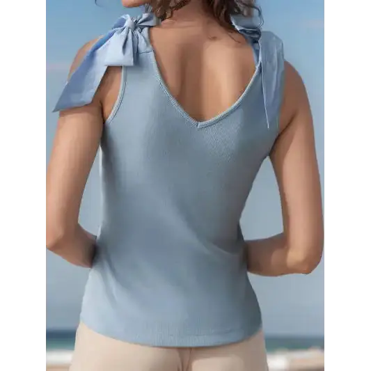 V-Neck Tie Shoulder Tank.