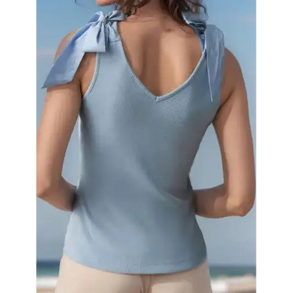 V-Neck Tie Shoulder Tank.
