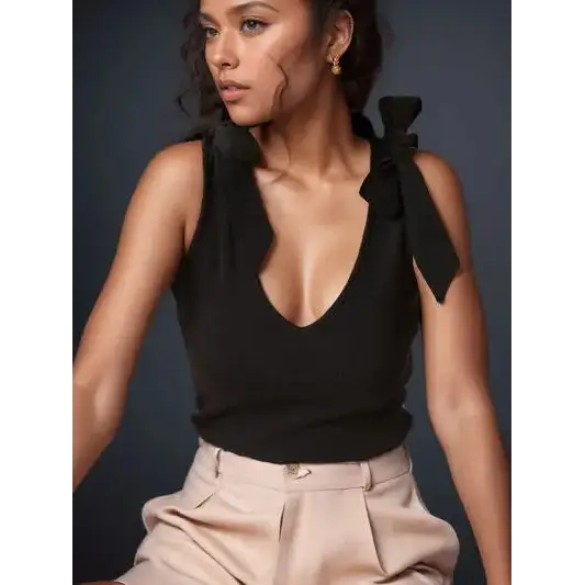 V-Neck Tie Shoulder Tank.