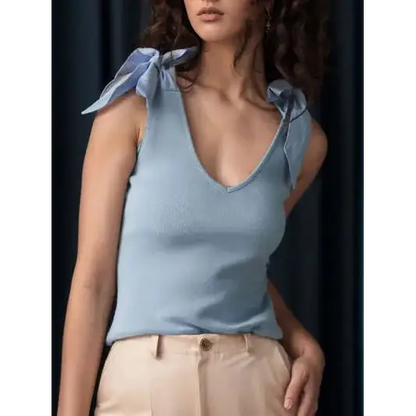 V-Neck Tie Shoulder Tank.