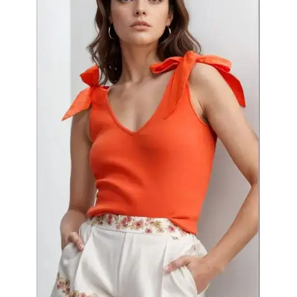 V-Neck Tie Shoulder Tank.