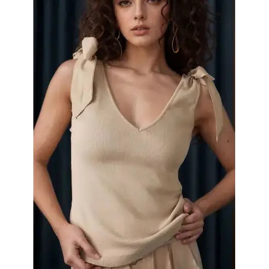 V-Neck Tie Shoulder Tank.