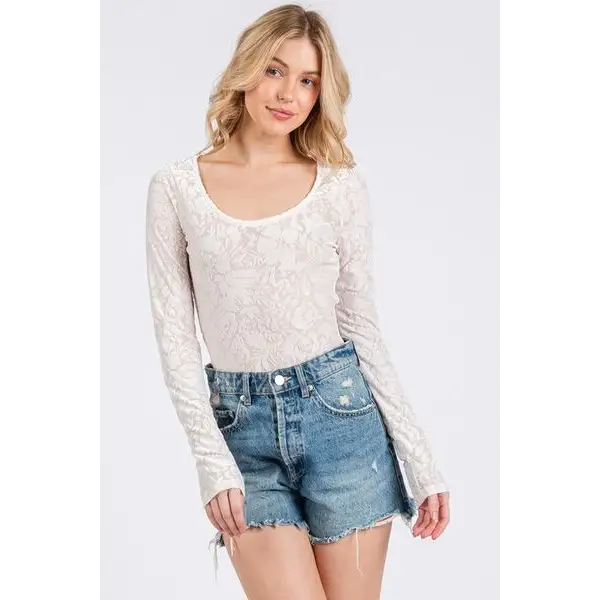 Velvet Floral Long Sleeve Bodysuit.
