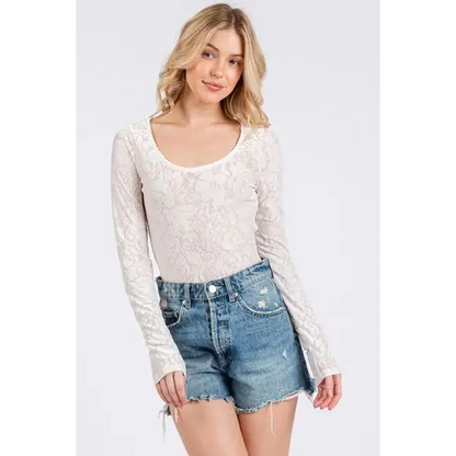 Velvet Floral Long Sleeve Bodysuit.