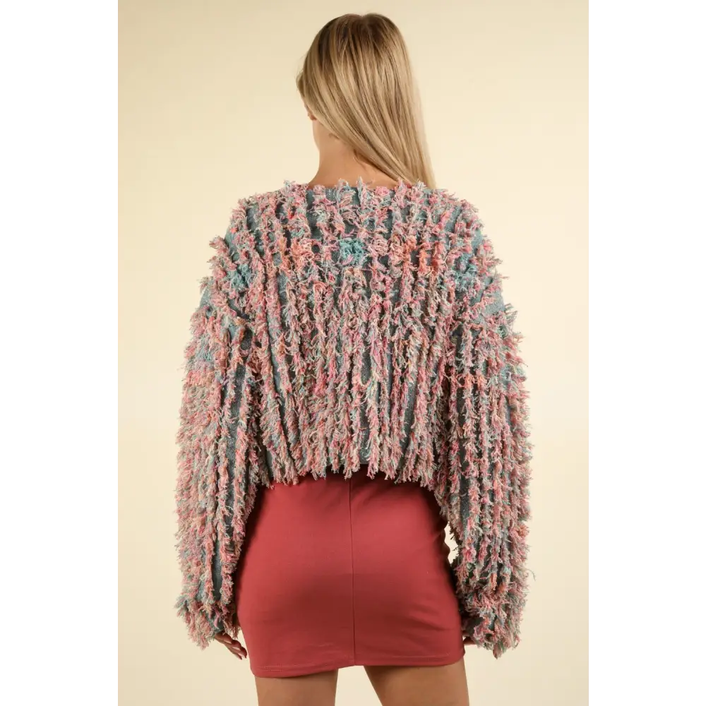 VERY J Shaggy Yarn Knit Zip Up Jacket.