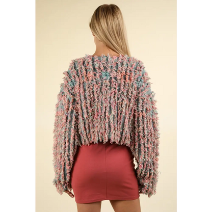 VERY J Shaggy Yarn Knit Zip Up Jacket.
