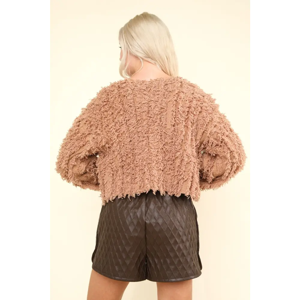 VERY J Shaggy Yarn Knit Zip Up Jacket.