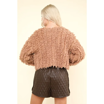 VERY J Shaggy Yarn Knit Zip Up Jacket.