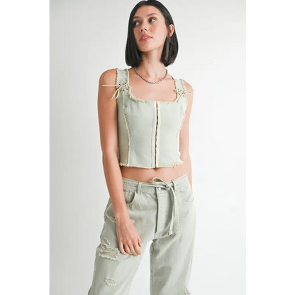 Vest with Hook And Eye Front Closure.