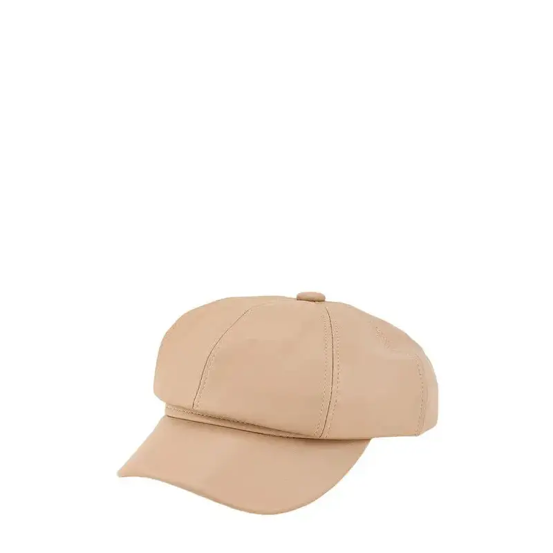 Vintage Faux Leather Solid Beret Cap.