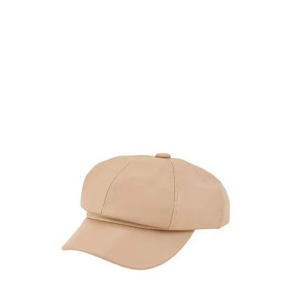 Vintage Faux Leather Solid Beret Cap.