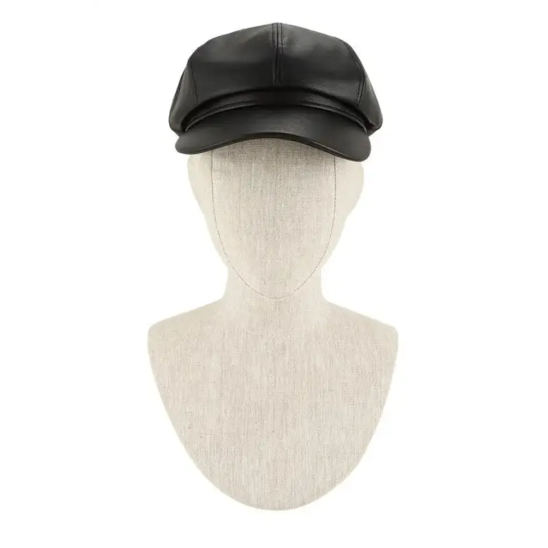 Vintage Faux Leather Solid Beret Cap.