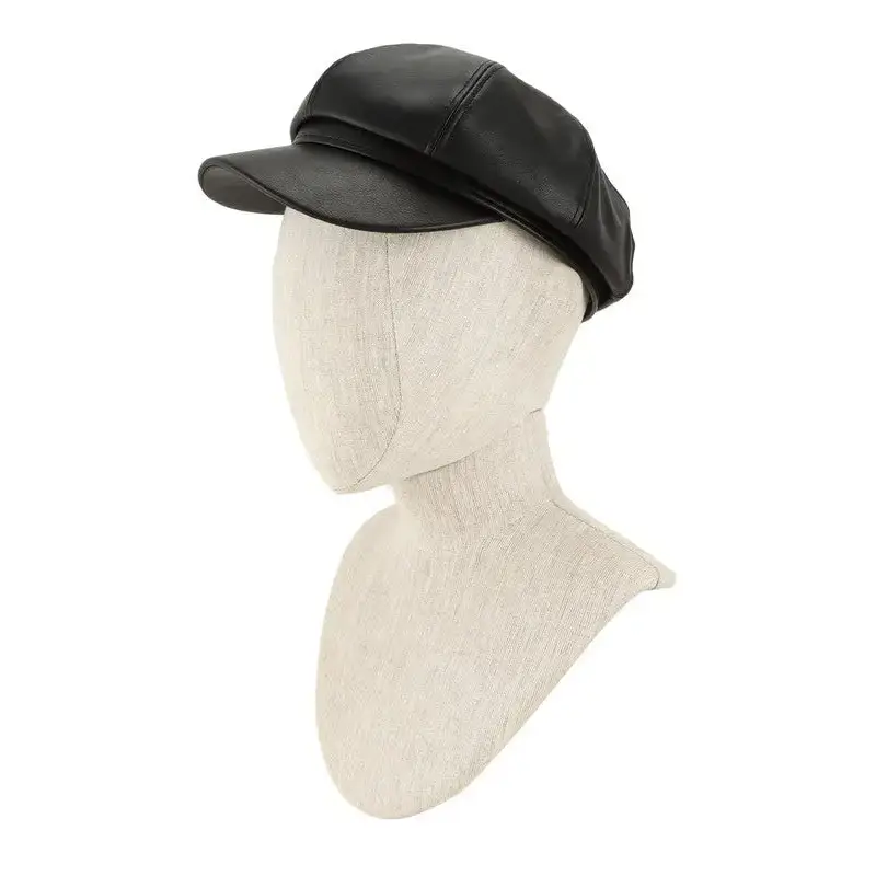 Vintage Faux Leather Solid Beret Cap.
