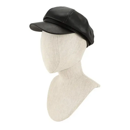 Vintage Faux Leather Solid Beret Cap.