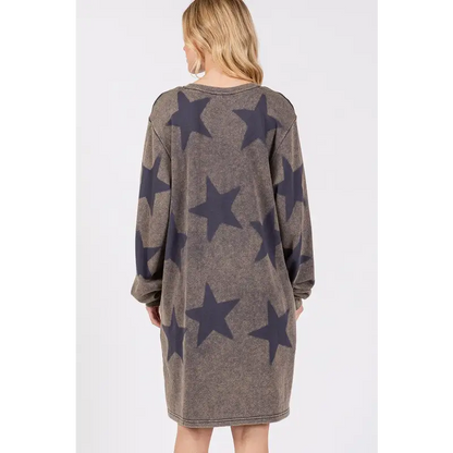 Washed Star Print Round Neck Dress.